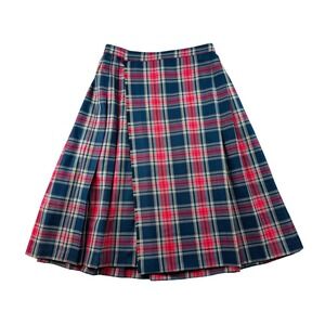 Mango Skirt Women S Blue Red Pleated Midi High Waist Plaid Tartan Collegiate